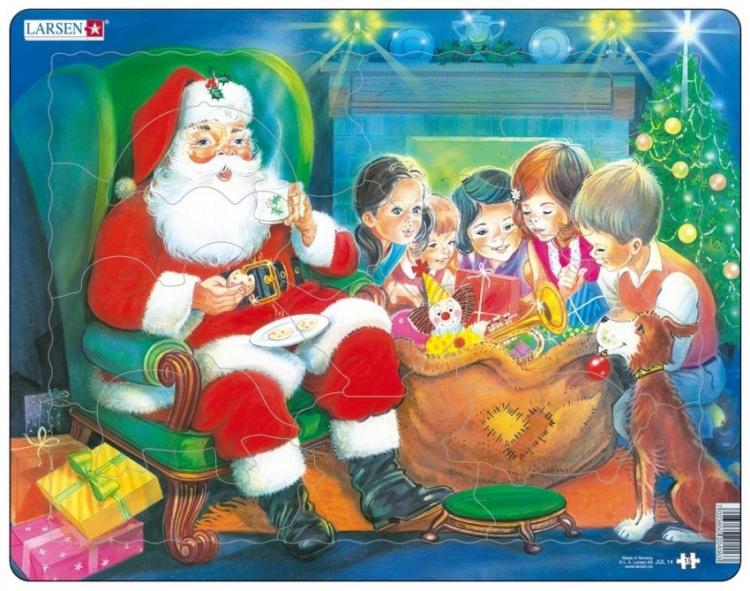 Пазл "Санта с детьми", 15 деталей