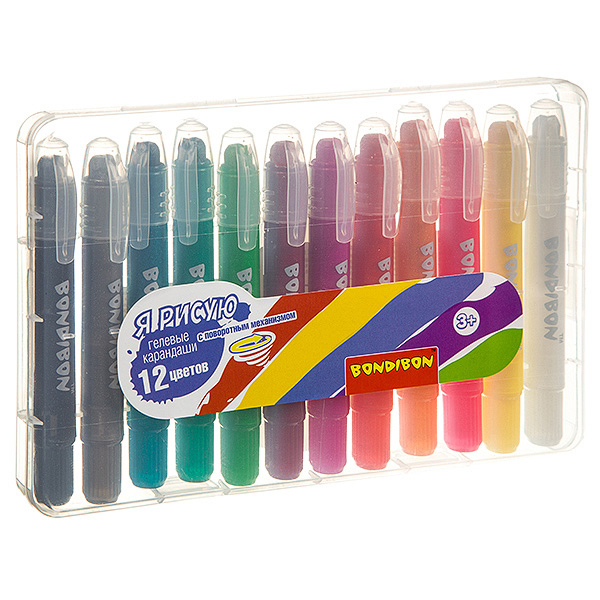 Набор гелевых карандашей для рисования Bondibon 12 цветов, оттенки металлик ВВ3462