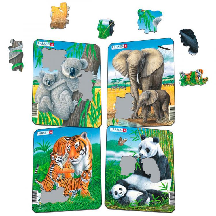 Пазл Коала, слон, тигр, панда, 8 деталей Larsen