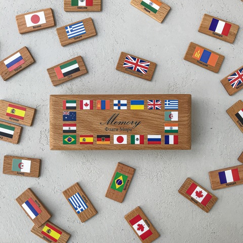 Мемори "Флаги мира" в деревянной коробочке (36 фишек) Царицынская игрушка 