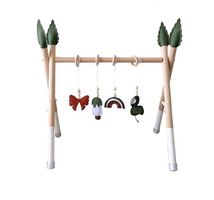 Мобиль напольный деревянный стойка-тренажёр с подвесными игрушками "Чунга-Чанга" 